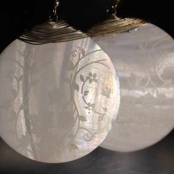 2 Inch Diameter Round Dangle-Style Etched or Painted Shell Earrings - Picture 2 of 5